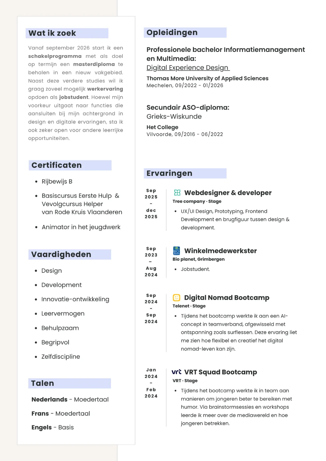 Tweede pagina van het cv van Helia Donadello